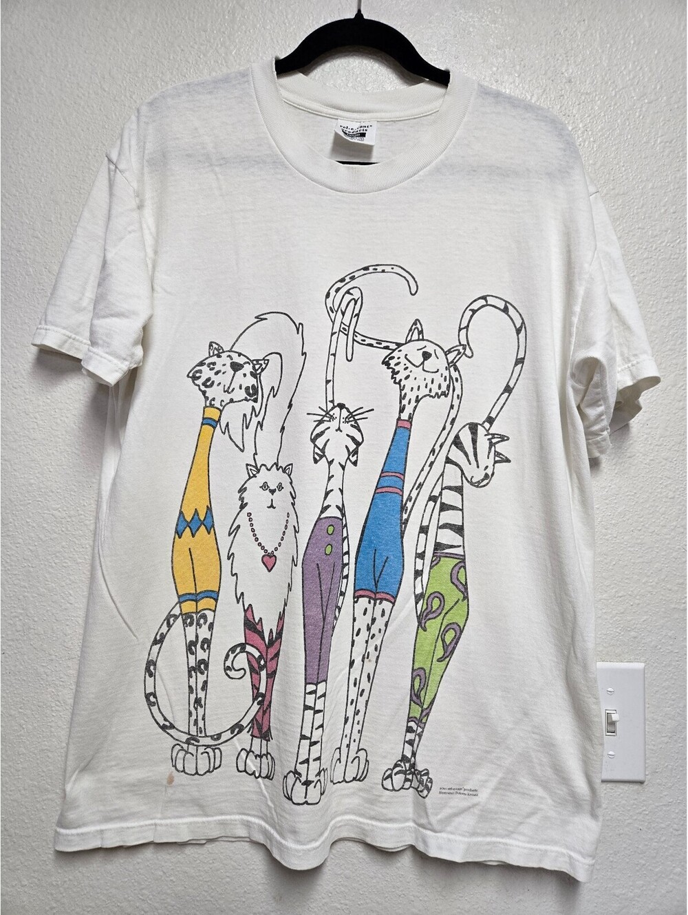 Vintage Relevant Products Cat Shirt Large White 2001 Dolores Krauts Art Graphic